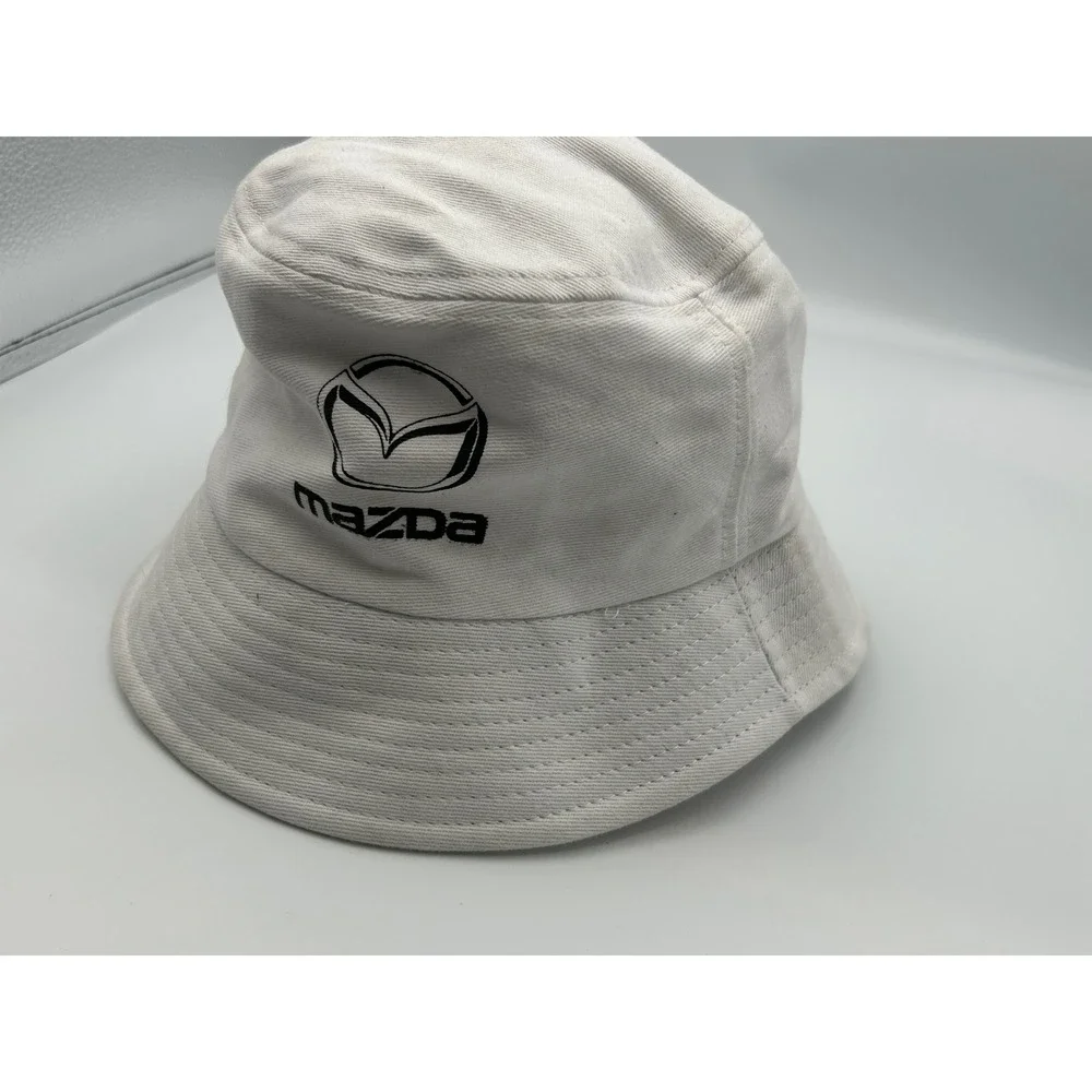 Mazda‎ Logo White Cotton Bucket Hat Embroidered Automotive Sun Cap Size 58